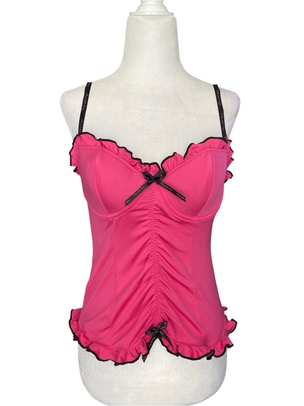 Victoria’s Secret SLT Hot Pink Ruffled Camisole with Black Trim